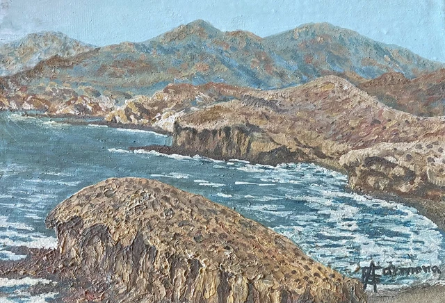 Cuadro Antiguo Pintado A Mano Playa Acantilados P.natu Aquitienesloquebuscas.com