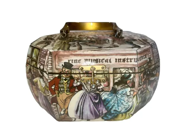 Vintage Wooden Decoupage Handbag Octagon Box Purse Lucite Handle Retro