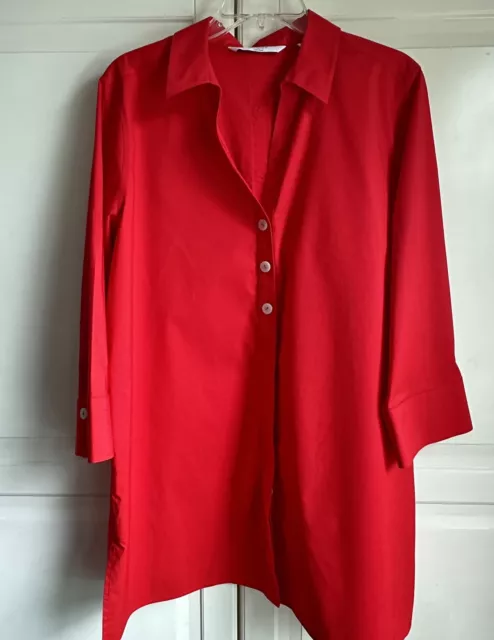 Foxcroft Blouse Pamela Essential Stretch No Iron Tunic Womens 16 Red Extra Large