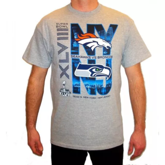 T Shirt Seahawks vs Broncos Shirt Original NFL Super Bowl XLVIII 2014 NY NJ grau