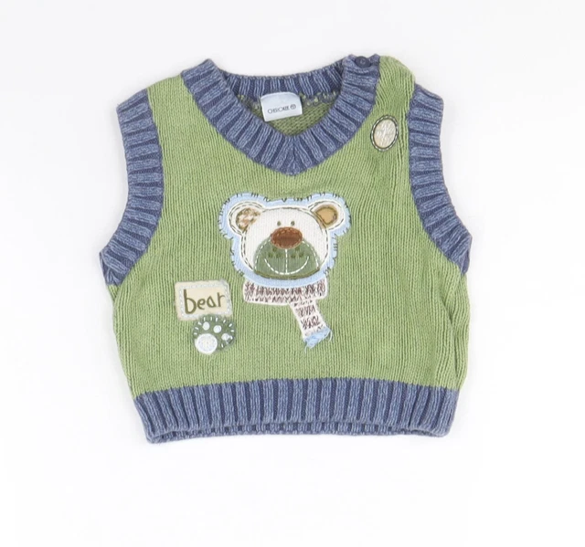 Cherokee Boys Green 100% Cotton Vest Jumper Size 3-6 Months Pullover