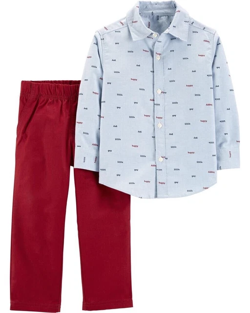 Carter's Happy Little Guy Button Down Shirt/Pants Set Baby Boy Size 9 Months