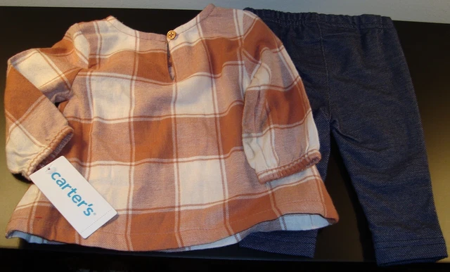 NWT Carter's Infant Girls 3 MONTH pants & flannel shirt - 2 pc. outfit (msrp$28)