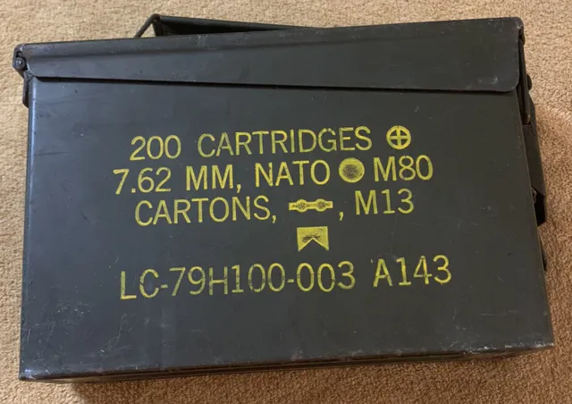 Vintage US Military Ammo Box Case Metal 200 Cartridge 7.62M NATO M80