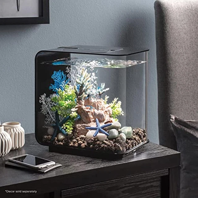 4 Gallon Aquarium Fish Tank w/ LED Light Desktop Acrylic Aquarium Decor Black US