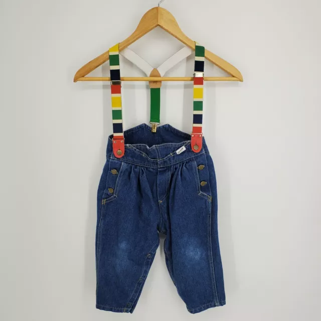 Vintage Guess Kids Suspender Bib Overalls Blue Denim Size 24M Made in USA RARE