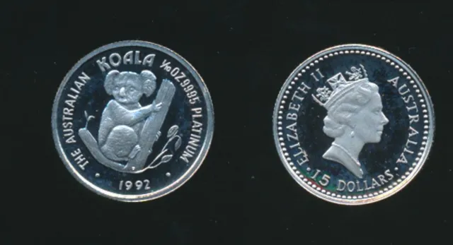 Australia: 1992 $15 1/10oz Platinum Koala Proof Coin