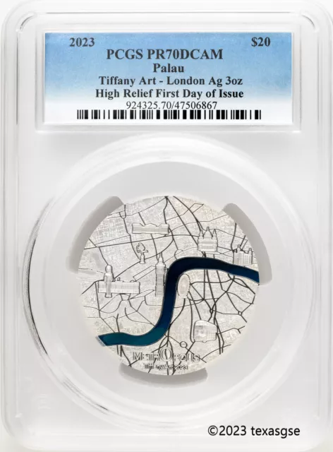 2023 Palau Tiffany Art Metropolis - London 3oz Silver Proof Coin - PCGS PR70DCAM