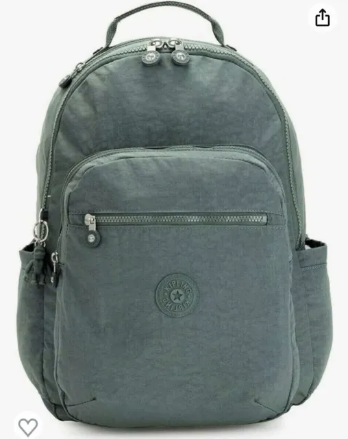 Kipling Seoul Large Backpack, Hiker Green Tonal BP4412, w Laptop Protection, NEW