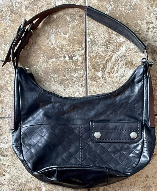 Frye Samantha Purse Handbag Leather Black Strap Shoulder Bag Womens Quilted Hobo