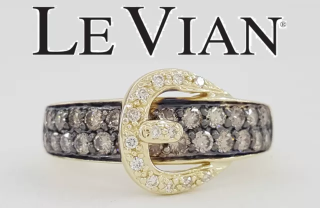 14K Yellow Gold Levian Round Diamond Belt Buckle Ring