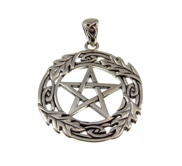 Solid 925 Sterling Silver Oak Leaf Pentacle Pentagram Pendant by Peter Stone