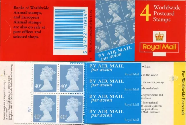 GMA1 : 4 x 40p Stamps  : Worldwide Postcard Booklet - GB 2000: Cylinder W1