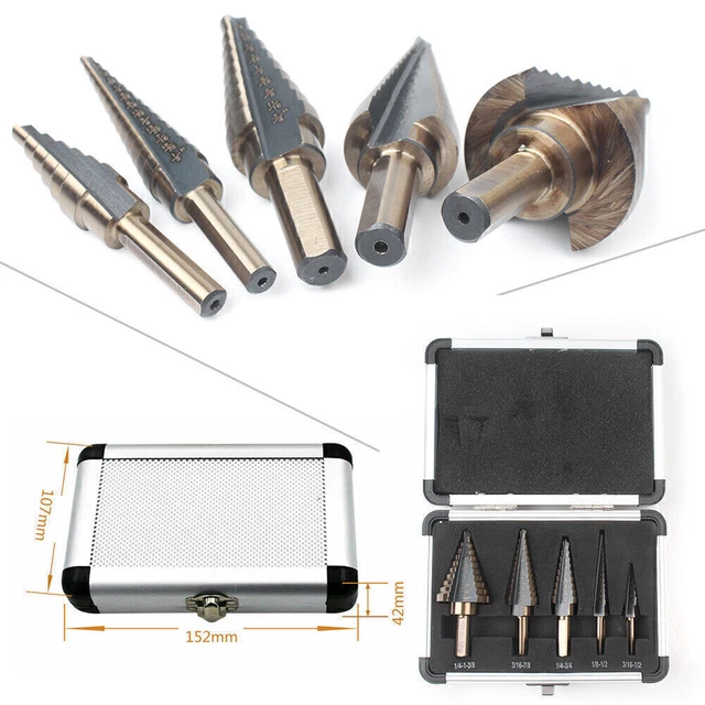 5Pcs Cobalt Multiple Hole 50 Sizes Step Drill High Speed Steel Bit Set Tools