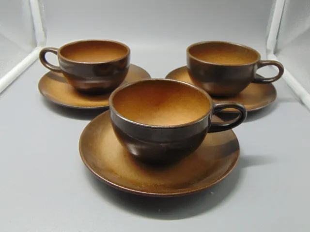 Edith Heath Ceramics Brownstone Sets of 3 Cups/Saucers