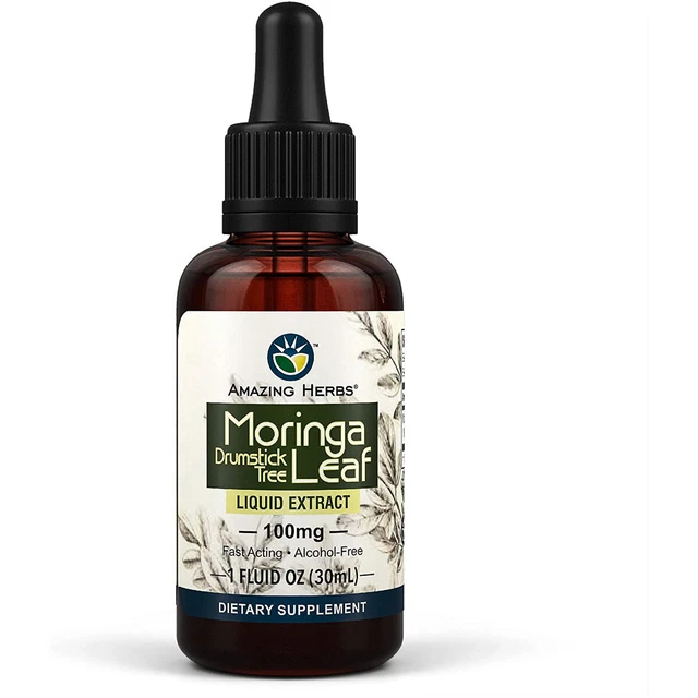 Amazing Herbs Moringa Leaf Drumstick Tree Liquid Extract 100 mg 1 oz