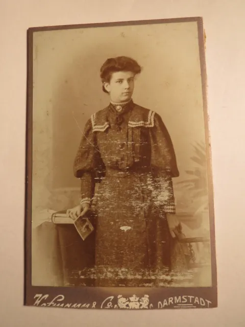 Darmstadt - standing young woman with photo in hand - backdrop / CDV