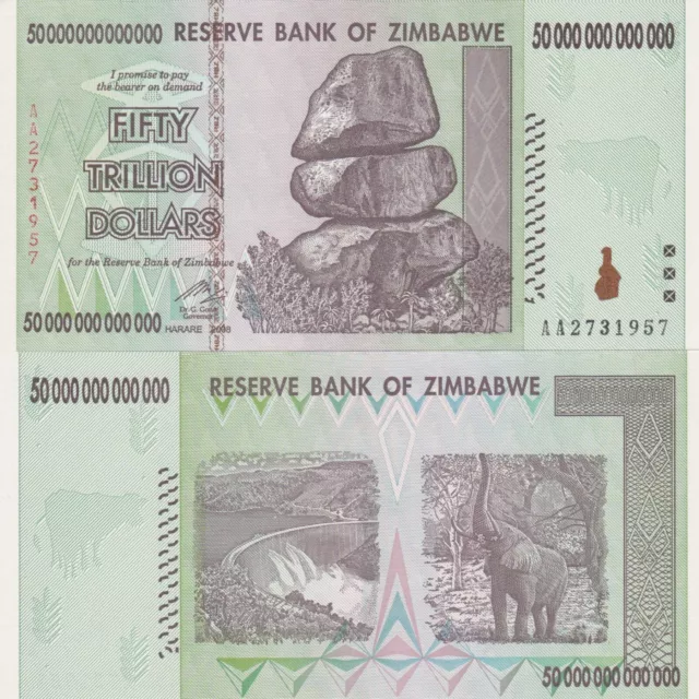 SIMBABWE / ZIMBABWE 50 Trillion Dollars 2008  Unc Bankfrisch