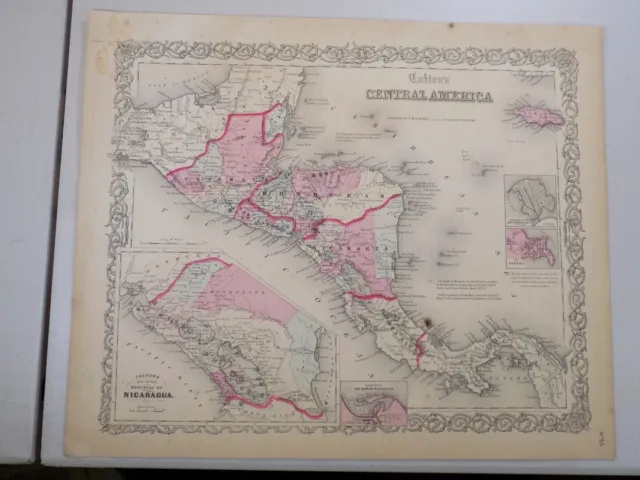 1855 Antique Colton Atlas Map  / CENTRAL AMERICA