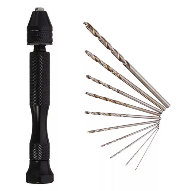 Aluminum Mini Micro Hand Drill Keyless Chuck + 10pcs Twist Drills Rotary TooF-DC