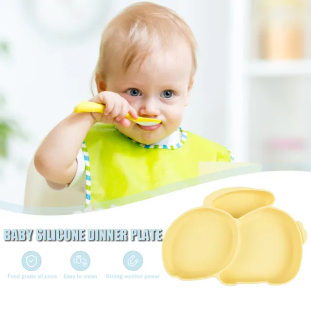 Cartoon Children Dishes Cute Silicone Baby Feeding Dishes Baby Cutlery (Yellow) 2