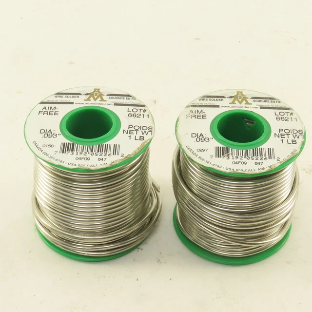 AIM 0.93" Diam. Lead Free Solder Wire 1Lbs. Spool Lot Of 2