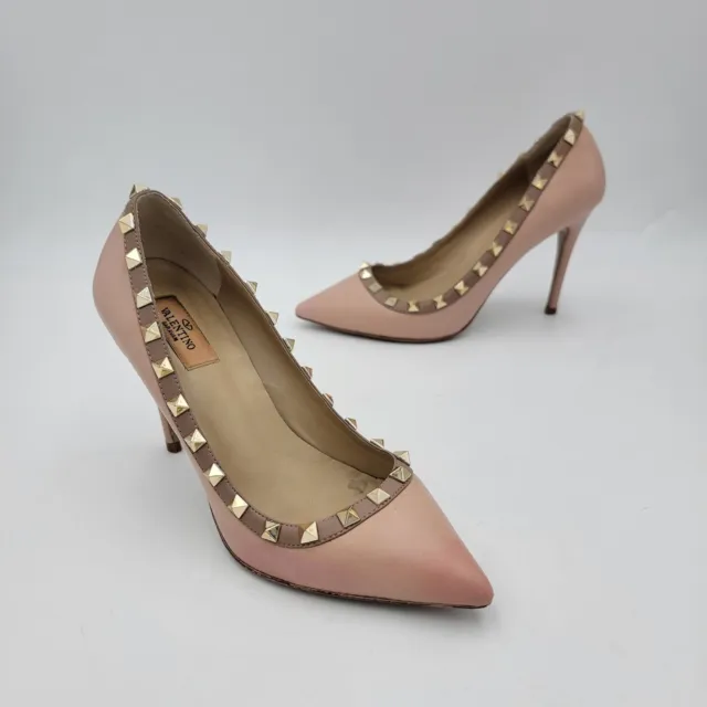 Valentino Garavani Mauve Pink Rockstud Leather Pumps Heels Size: 37 US 7 Read Ds