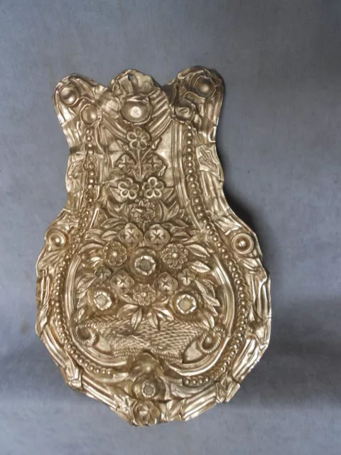 vintage  French tole brass repoussé  PEDIMENT Ornament plaque