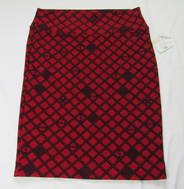 Lularoe Cassie Pencil Skirt Size 3XL Red Black Zig Zag Diamond Pattern New XXXL