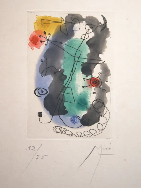 Original Joan Miro original 1958 etching Femme en Colere Signed 1958 Crommelynck