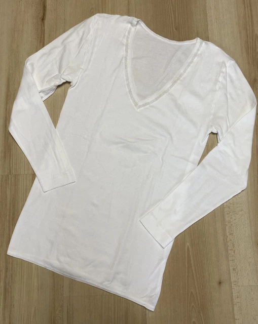 ✅ Intimo donna vintage Mey maniche lunghe shirt scollo a V pregiato cotone bianco 48