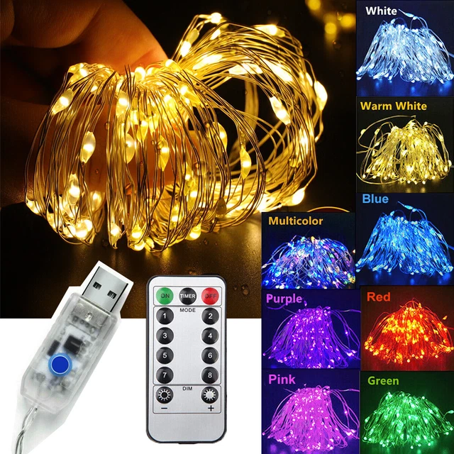 USB Plug In 50/100/200 LED Fairy String Lights DIY Micro Copper Wire Xmas Party