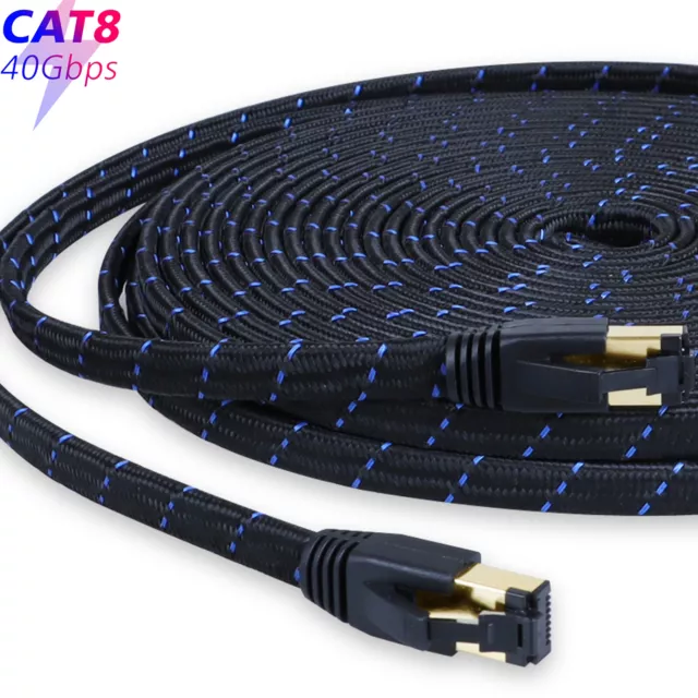 CAT8 Ethernet Cable Braided & Flat Cord High Speed 40Gbps 2000Mhz SFTP (15 m)
