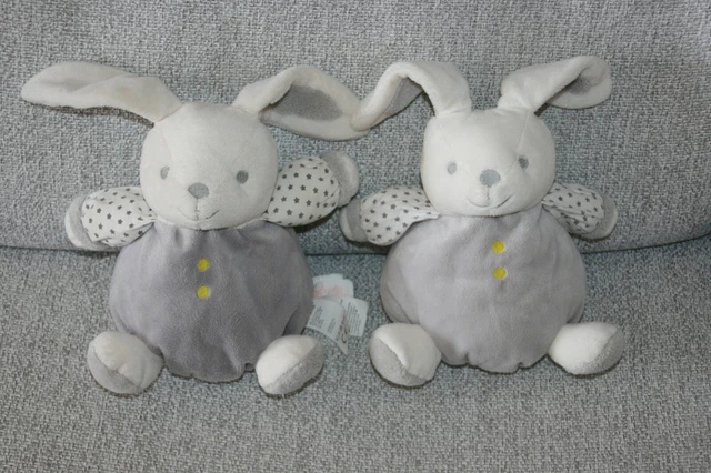 Obaibi Okaidi 2 Doudou Peluche Lapin Boule Grelot Gris Blanc Etoile Etat Neuf