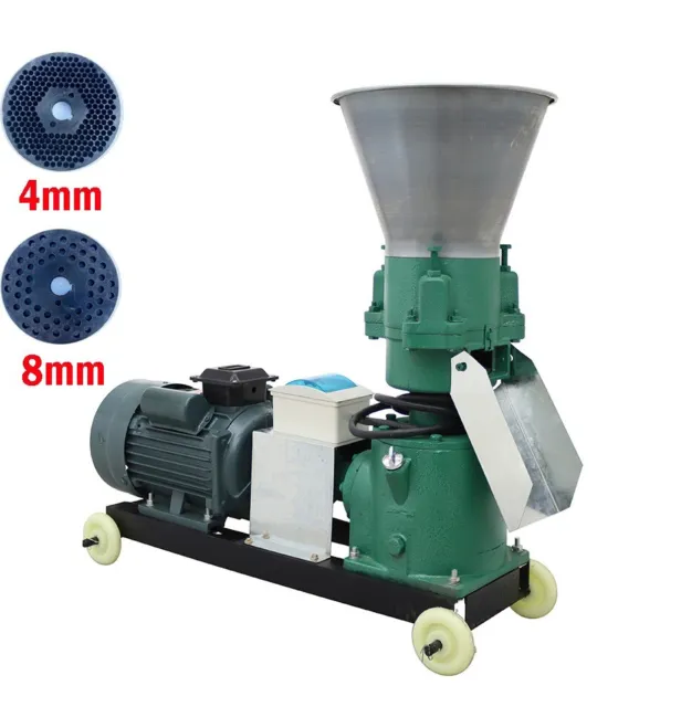Feed Pellet Mill Machine 8mm&4mm Plate Feed Granulator 3 Rollers 220V 200KG/h