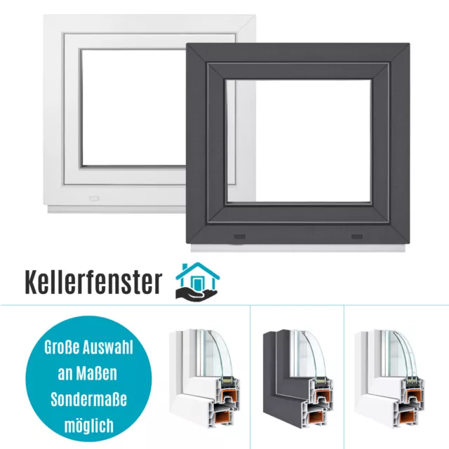 Kellerfenster Fenster Kunststoff 2 & 3 fach ALLE GRÖßEN Weiß & Anthrazit PREMIUM