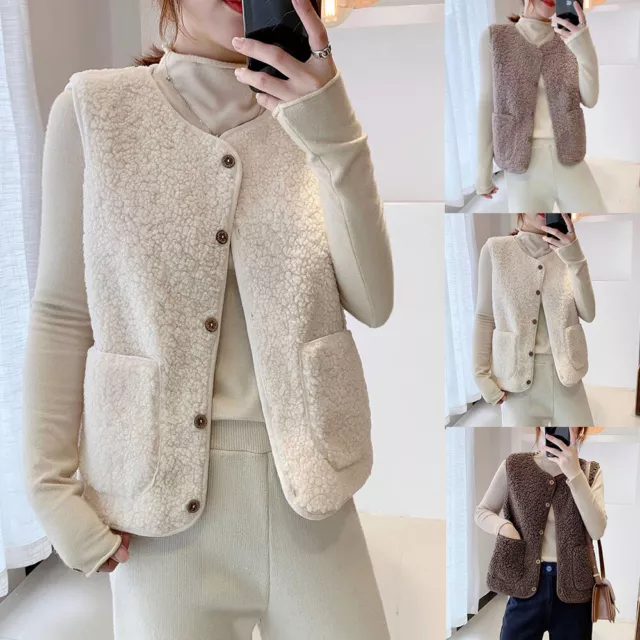 Women Vest Waistcoat Gilet Jacket Coat Warm Winter Sleeveless Button Fleece