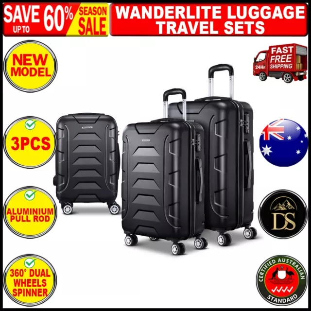 Wanderlite 3pc Luggage Travel Sets Suitcase Trolley TSA Lock Bonus
