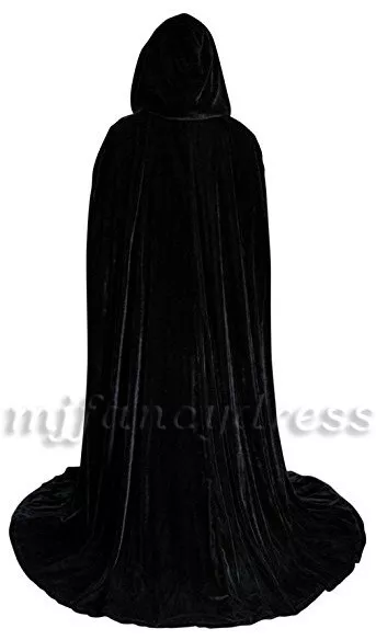 Adult Long Velvet Black Hooded Cape Deluxe Cloak Unisex Vampire Halloween Cape