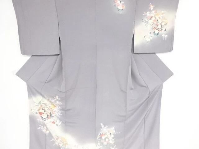 39696# Japanese Kimono / Antique Kimono / Flower & House With Folding Fan Pa