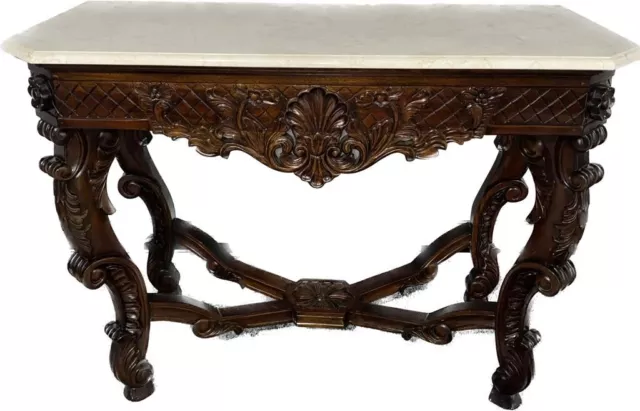 A 1 KENSINGTON Solid Mahogany Console Table Cream Marble Top Hand carved UNIQUE