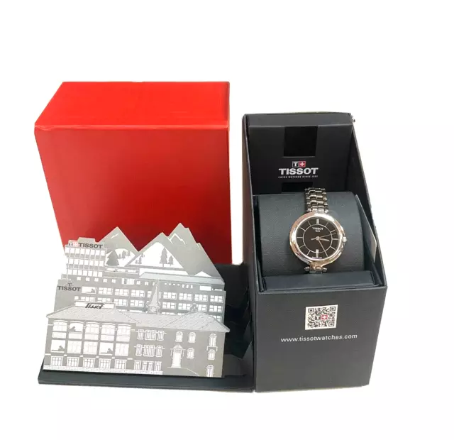 Tissot Flamingo Black Dial Silver Metal Band Ladies Watch NEW IOB