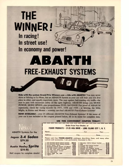 1959 Mg Mga  ~  Nice Original Abarth Print Ad