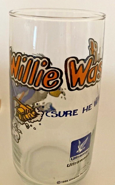 Vintage 1986 WILLIE WASH IT Ultramar Gas Station Glass