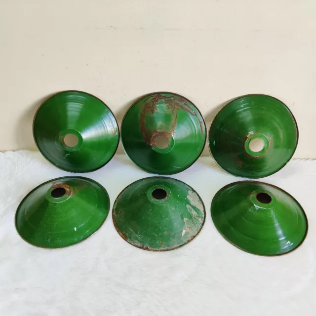 1950 Vintage Iron Green Paint Electric Lamp Shade Lighting Collectible 6 Pcs E10