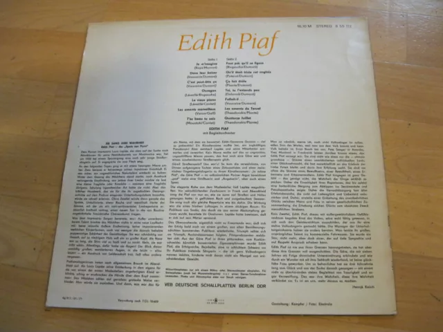 LP Edith Piaf Same Quatorze Juillet  Le vieux piano  Vinyl Amiga DDR 8 55 112 2