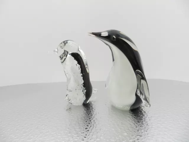 Glass Penguin Figurines Pair 3" Tall