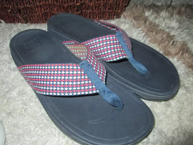 FitFlop SURFA Midnight Navy Stripe Wedge Flip Flop Thong Sandals Womens EUR 41