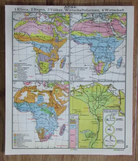 Afrika Klima Regen Völker Wirtschaft - alte Karte Landkarte aus 1922 old map