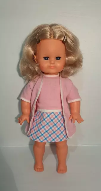 ANCIENNE POUPEE POLYFLEX CLODREY YEUX SUIVEURS 40 cm ANNEE 60 TENUE D'ORIGINE